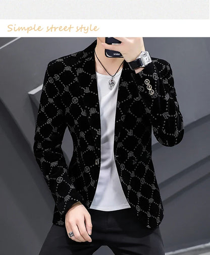 2022 Autumn Men Blazers Luxury Corduroy Casual Slim Suit Jacket Business Social Office Dress Coat Streetwear Jacket Men Clothing