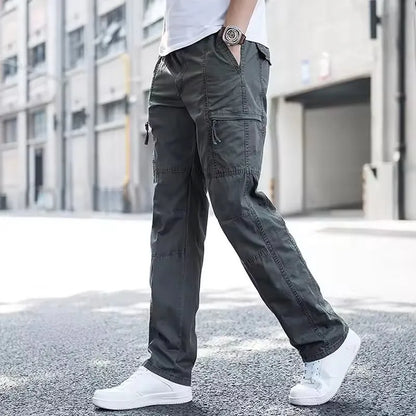 Casual Pants Men's Cargo Trousers Straight Leg Work Pants Men Cotton Casual Loose Spring Summer Wide Overalls Male Multi Pockets