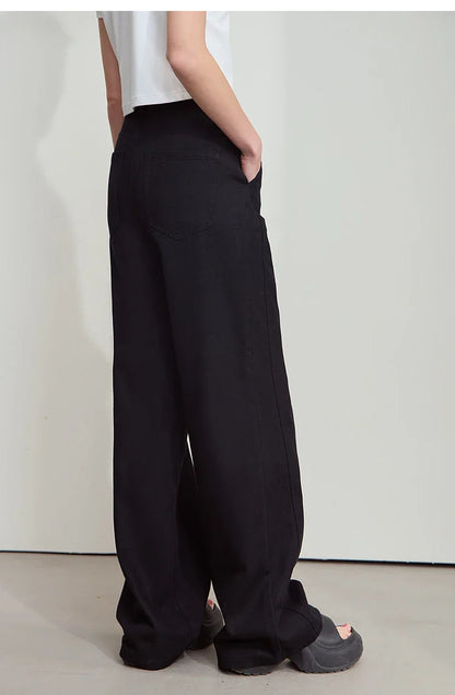 Women's Jeans Minimalist 2025 Summer New Style Solid Color Commuting Black Beige Wide Leg Cotton Denim Long Pants 12552012
