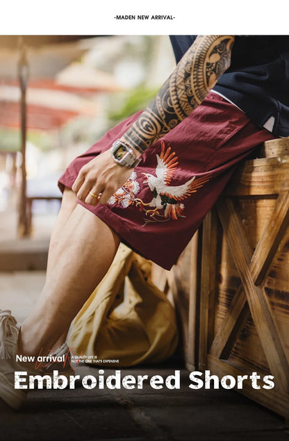 Men's Yokosuka Eagle Embroidered Shorts Loose Elastic Waist Red Quick Dry Summer Casual Beach Board Man Shorts Genuine