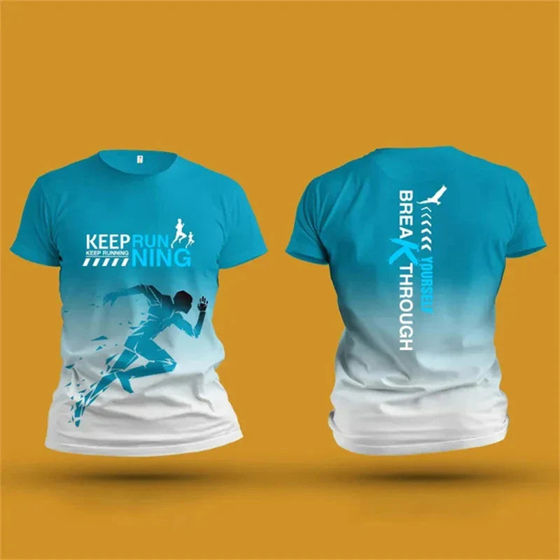 Men's T shirt Outdoor Fitness Run Sports T-Shirts Summer New Casual Women's Short Sleeve Tops Fashion 3D Gradient Harajuku Tops