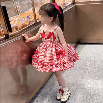 Girls' Lolita Dress, Summer Style, Stylish Plaid Princess Dress for Children, Baby Girl Summer Backless Suspender Dress