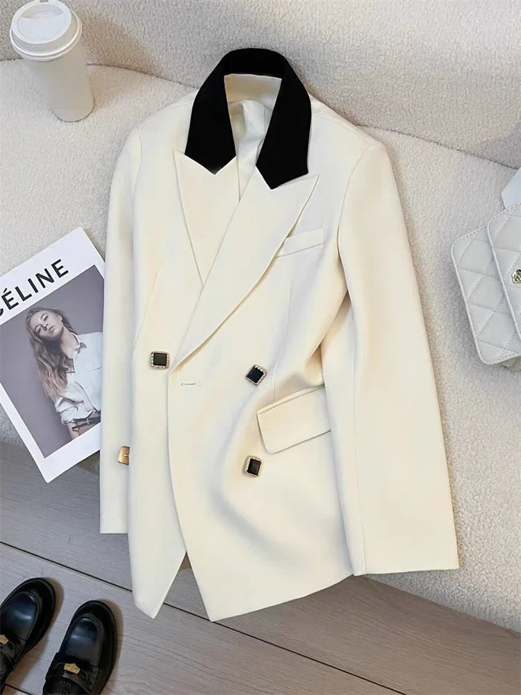Spring Women's Suit Jacket Fashionable Korean Design Commute Style Long Sleeve Polyester Blend Urban Windbreaker