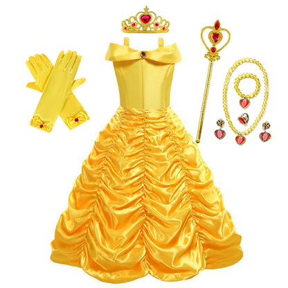 Kids Belle Costume Girls Halloween Princess Cosplay Party Dress Children Birthday Clothes Carnival Luxury Ball Gown