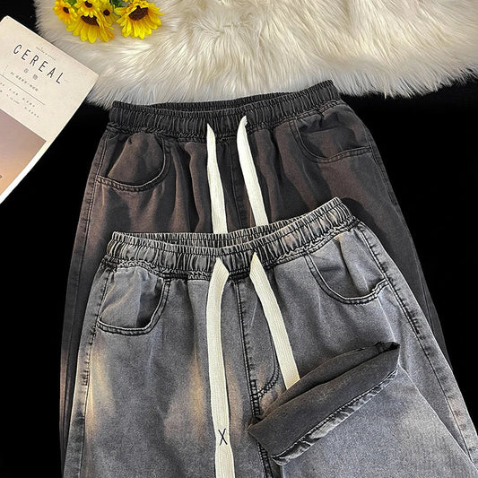 2026 New Spring Summer Men's Baggy Jeans Lyocell Fabric Wide Leg Pants Drawstring Trousers Male City Boy Plus Size S-4 5XL Y2K