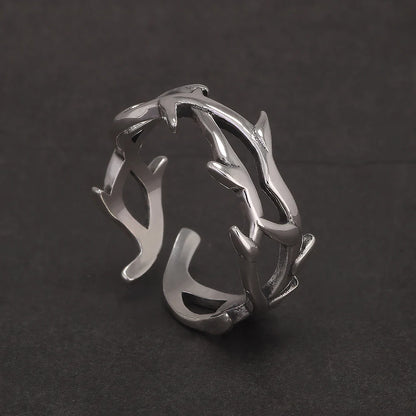 925 Sterling Silver Gothic Thorn Couple Rings for Women Men Punk Retro Cool Spiky Finger Ring Adjustable Hip-hop Y2k Jewelry