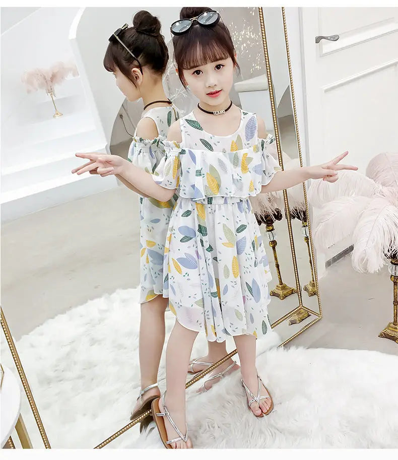 Thin Girl Summer Dress Robe Fille Floral Chiffon Princess Dress Children's Clothing Summer Girls Casual Dresses Kids Vestidos