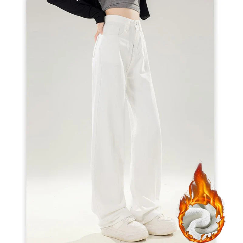Winter Girls Thermal Fleece High Waist Jeans Lady Snow Warm Plush Denim Pants Women Classic Fashion Straight Leg Trousers