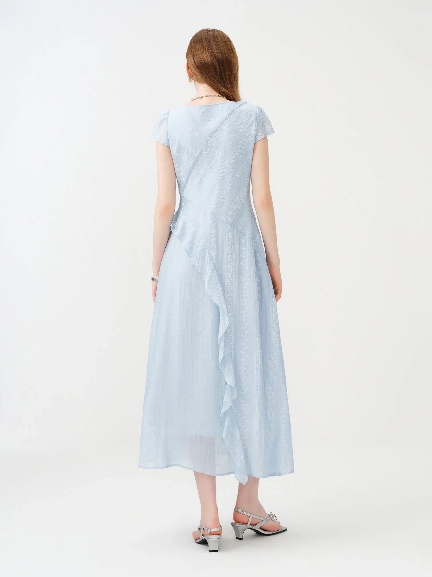 Women 2026 Summer New Arrival Soft Lyocell Dress Ruffled Waist-Cinched Bias Cut Slimming Elegant Commuter style Midi Dress