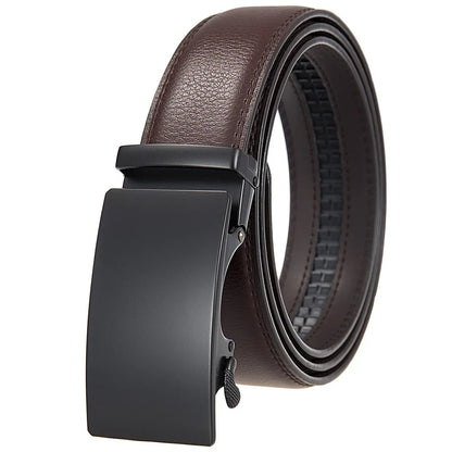3.5cm High End Handsome Metal Alloy Automatic Buckle Belt Men's Genuine Leather Waistband Fashion Business Black Brown Belts