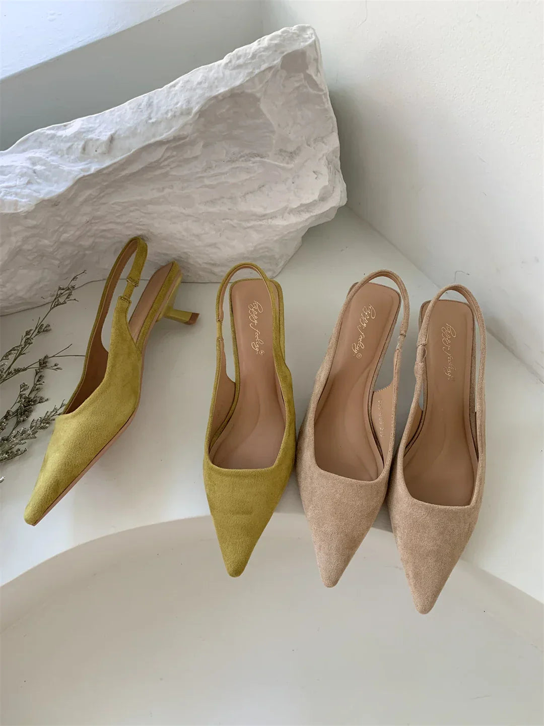 Women Sandals Pointed Toe Elegant Low-heel Shoes Summer Fashion Slingback Woman Mules Shoes Pumps Dress Shoes