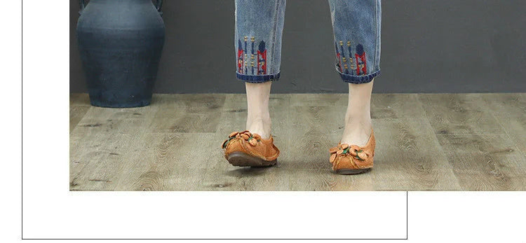 Fashion Summer Ladies Ripped Loose Jeans Womens Leisure Embroidery Denim Trousers Vintage Females Elastic Harem Pants