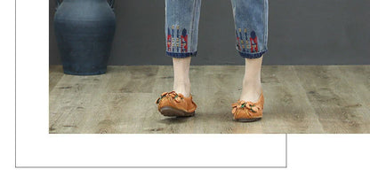 Fashion Summer Ladies Ripped Loose Jeans Womens Leisure Embroidery Denim Trousers Vintage Females Elastic Harem Pants