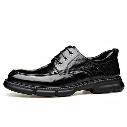 Summer Hallow Cow Leather Shoes for Men Fashion Casual Black New Designer Dress Shoes Male Lace Breathable Platform Shoes Man