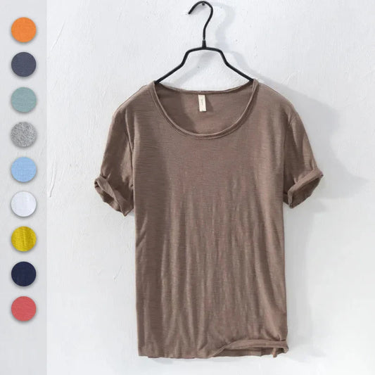 Retro Raw Edge T-Shirt for Men 100% Cotton Lightweight & Breathable Slim-Fit Monochromatic O-Neck Summer Streetwear Essential