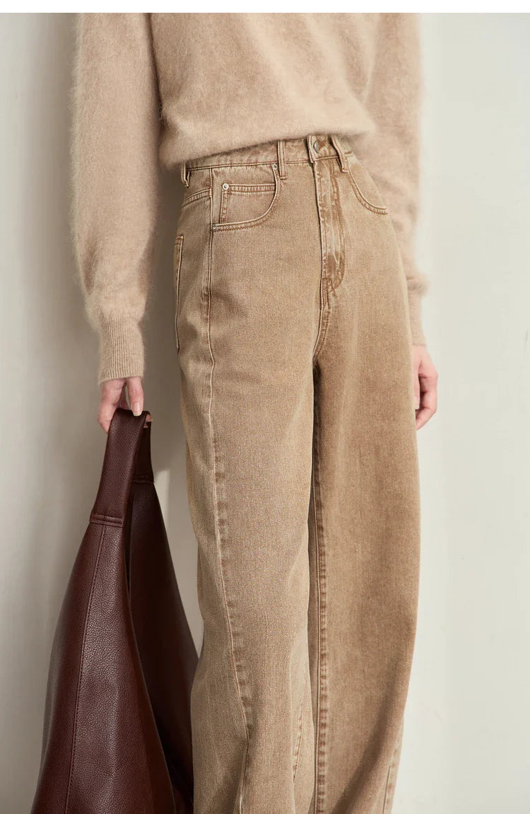 Minimalism Women's Jeans 2024 Autumn New Casual Cotton Denim Pants Retro Trendy Loose Straight Wide-leg Trousers 12443249