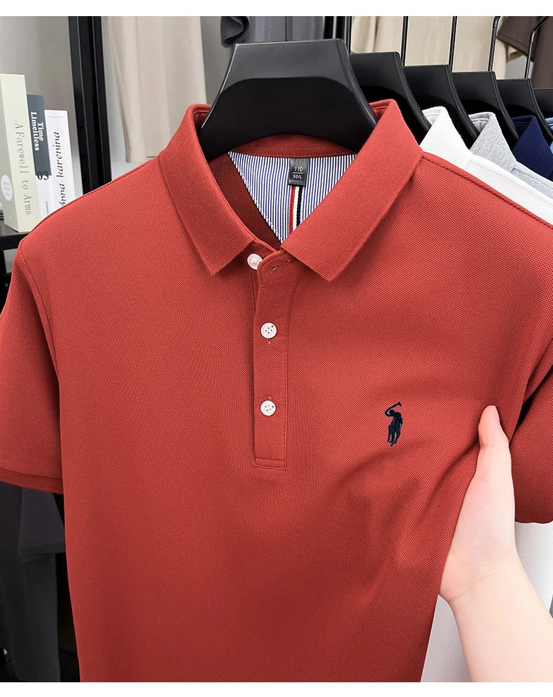 High end designer brand short sleeve polo shirt men's summer breathable trend golf pony embroidery business casual Paul T-shirt