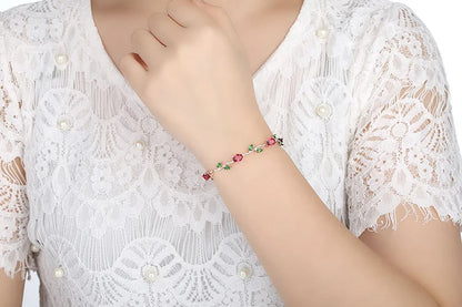 Rose Gold Color Leaf Chain & Link Bracelet with Red + Green AAA Zircon for Mother Gifts Jewelry JIB072