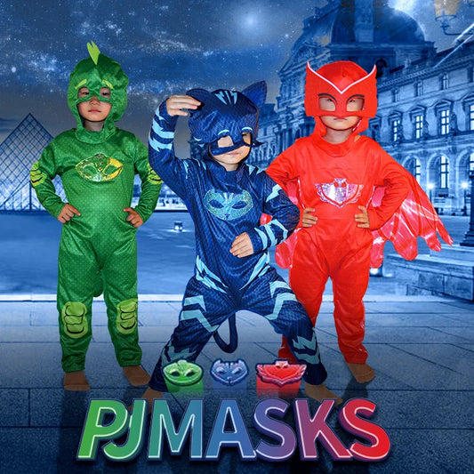 Blue Red Green Jumpsuits Cartoon Pj Cosplay Costume with Mask Night Hero Halloween Birthday Party Dress Sets Christmas Costumes