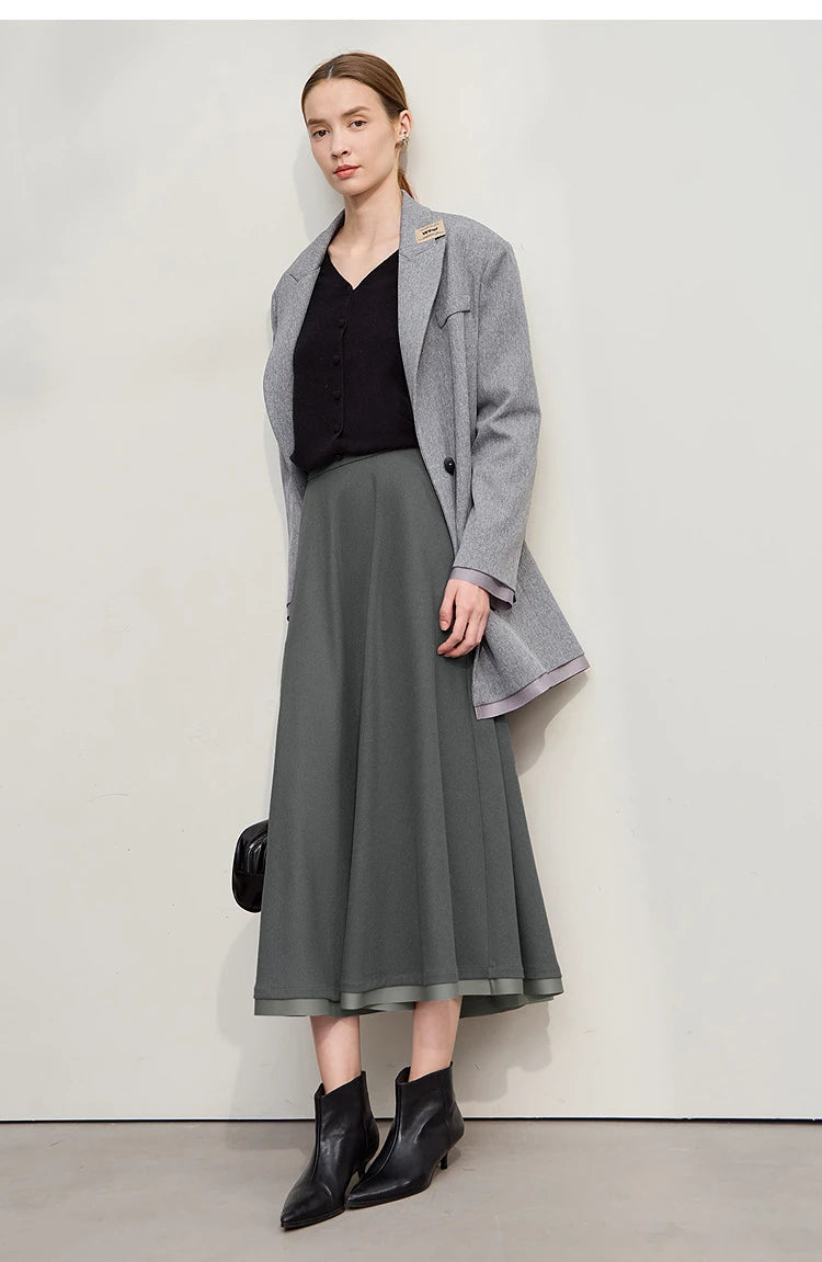 Elegant Skirts For Woman 2025 Winter New Commuter Style A-Line Mid-Calf Skirt Loose Solid Versatile Woman Clothes 12544126