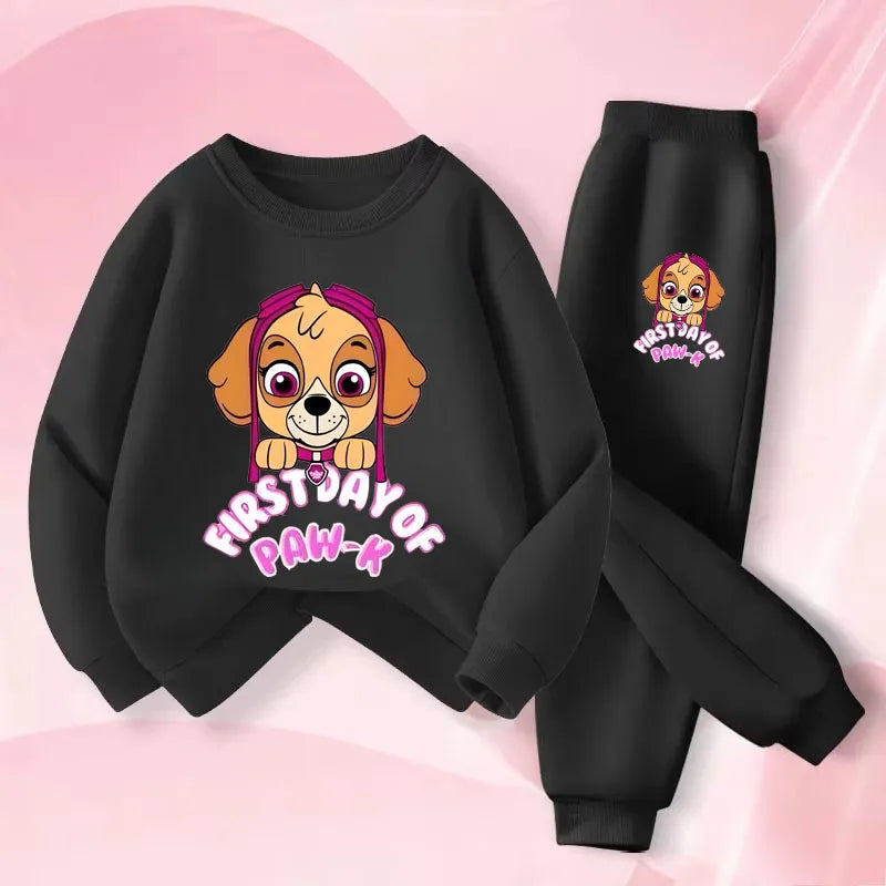 Girls' Casual Pullover Long Pants Two Piece Sets Cartoon Printed Kids Hoodies Set Children's Breathable Sweatsuit