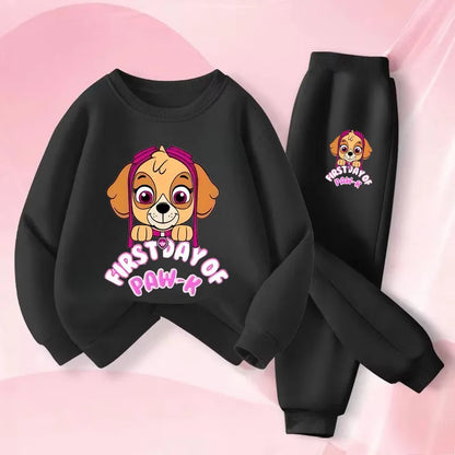 Girls' Casual Pullover Long Pants Two Piece Sets Cartoon Printed Kids Hoodies Set Children's Breathable Sweatsuit