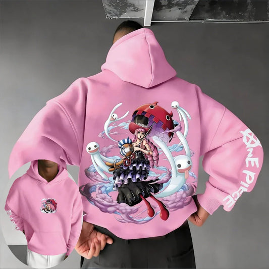 One Piece Men's Hoodie Sweatshirt Perona Japanese Anime Spring Autumn and Winter Boys Classic Long-sleeved Parent-child Outfit