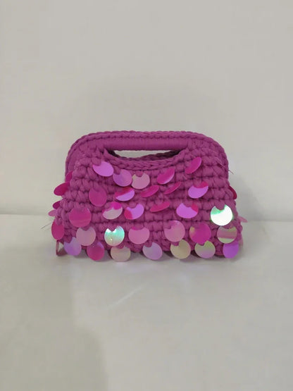 Yingzi Small Sequin Crochet Cluth Bag with Shine Paillettes Handmade Evening Bag Makeup Bag