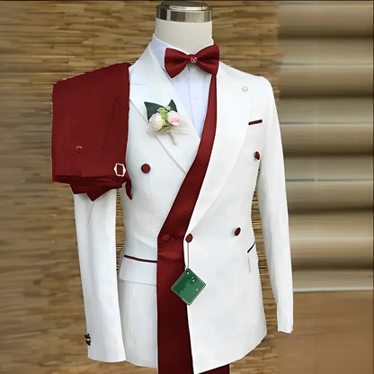 Bespoke Custom White Black Wedding Suit For Men New Design Slim Fit Groom Best Man Wedding Tuxedo Formal Prom Wear 2 Pieces Set