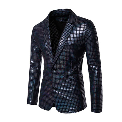 2026 New Men's Blue Plaid Suit Jacket, Fashion Blazer Coats, Black Green Silver Male Tops S M L XL XXL XXXL