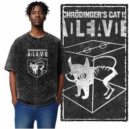 Cat Printed Cotton Acid Washed Exclusive Graphic Unisex T Shirt Cool Streetwear Men Tshirts Big Size Tee for Men
