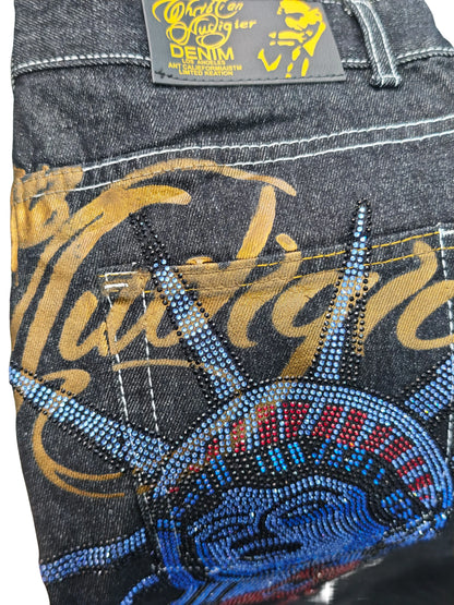 Retro 2000s Diamonds Jeans Y2k Statue of liberty Casual Denim Pants High Waist Straight Harajuku Wide Leg Jeans Women Clothing