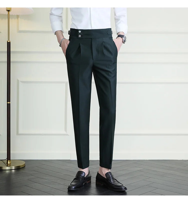 High Quality Italian Style High-waisted Suit Pants Fashion Neapolitan Men's Slim Fit Business Office Social Wedding Trousers