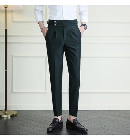 High Quality Italian Style High-waisted Suit Pants Fashion Neapolitan Men's Slim Fit Business Office Social Wedding Trousers