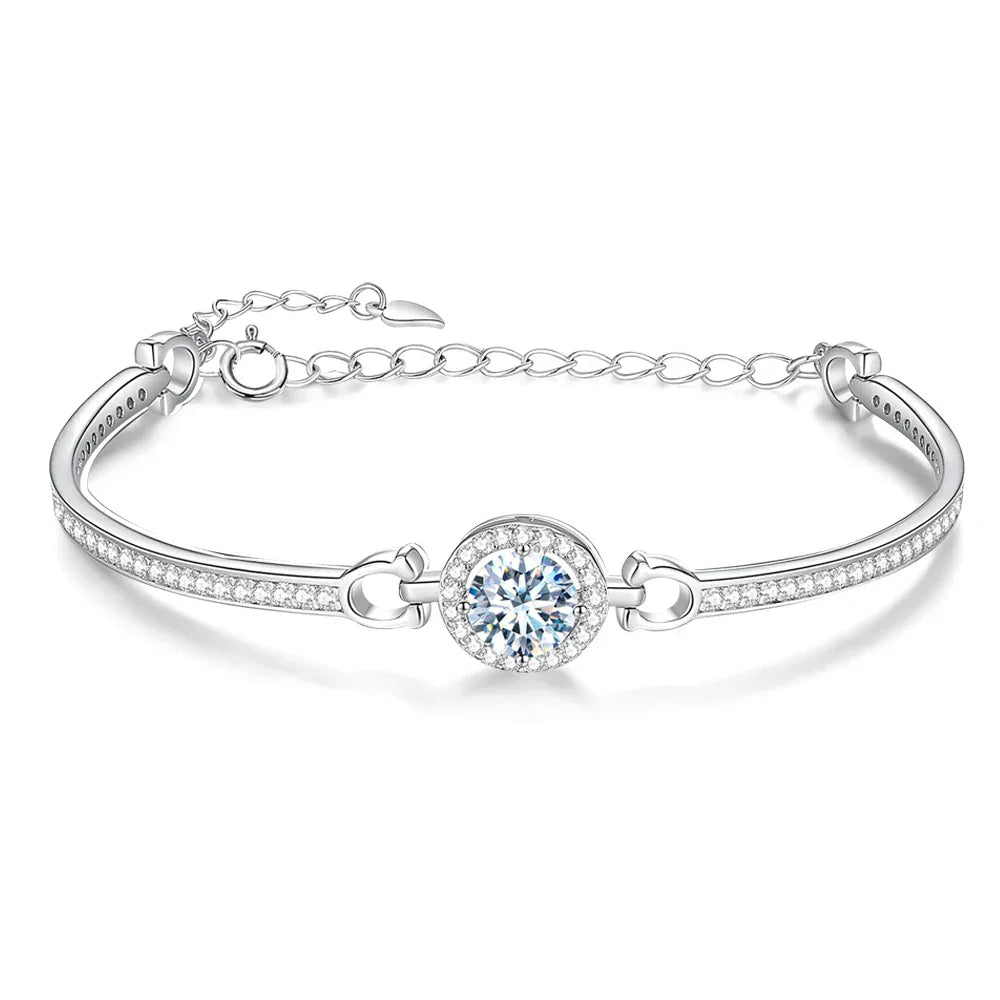 1.0 Cttw 925 Sterling Silver White Moissanite Bracelet For Women 18K Gold Plated Diamond Bangle with GRA Certificate Jewelry