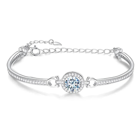 Bracelet pour femme en argent sterling 925, moissanite blanche 1,0 Ct, plaqué or 18 carats, jonc diamant avec certificat GRA