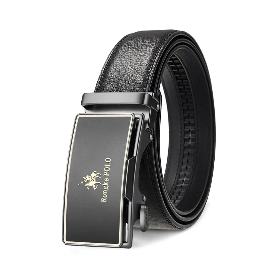 High Quality Black Brown Men’s Belt, Genuine Leather Material, Adjustable Automatic Ratchet Buckle, Cuttable Business Belt