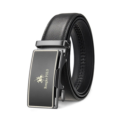 High Quality Black Brown Men’s Belt, Genuine Leather Material, Adjustable Automatic Ratchet Buckle, Cuttable Business Belt