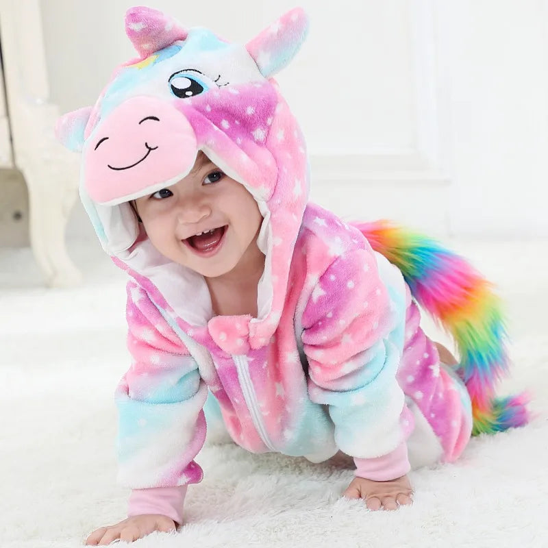 Cute Monkey Tiger Dinosaur Cosplay Costumes Boys Girls Toddler Animal Jumpsuit Baby Rompers Infant Clothes Pyjamas Kids Kigurumi