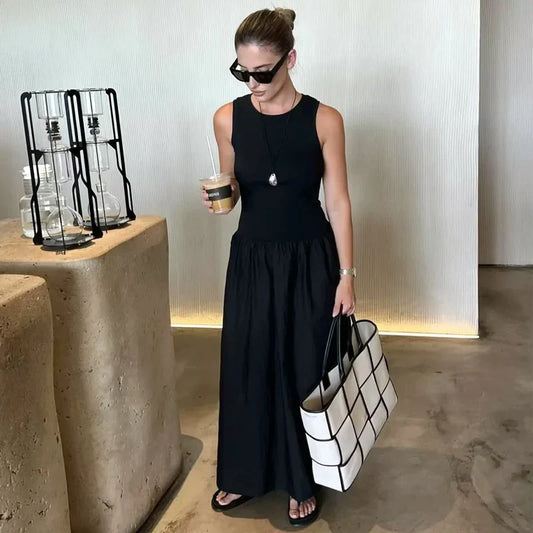 Women's Black Long Dresses 2025 Spring Sleeveless Elegant Dresses Fashion Casual Vintage Party Khaki Dresses Vestidos