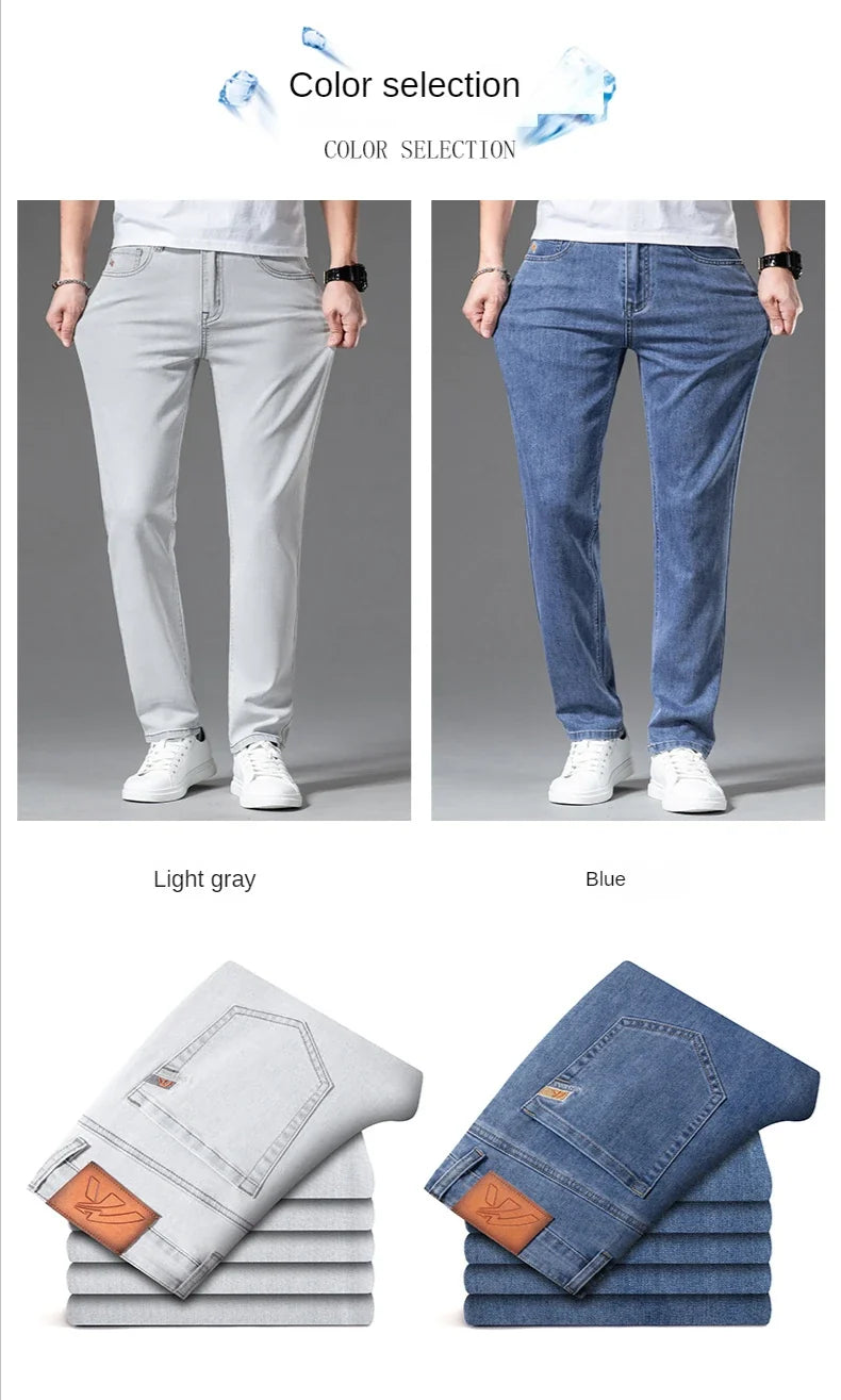 2023 y2k streetwear Spring Summer  Youthful Vitality Men's Fit Straight Thin Denim Jeans Lightweight Cotton Stretch Trousers