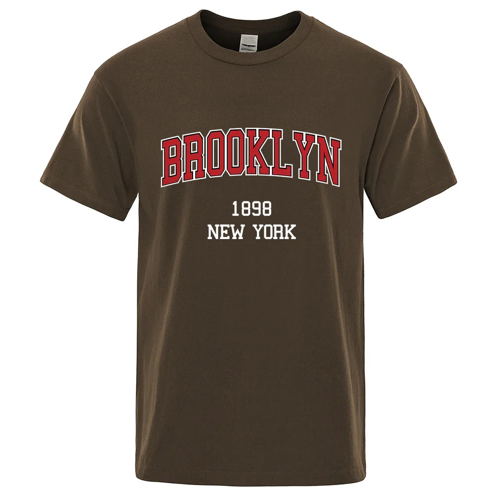 Brooklyn 1898 New York City Letter Prints T Shirt Men Creativity Tee Clothes T-Shirts Loose Summer Tshirt Cotton Breathable Tops