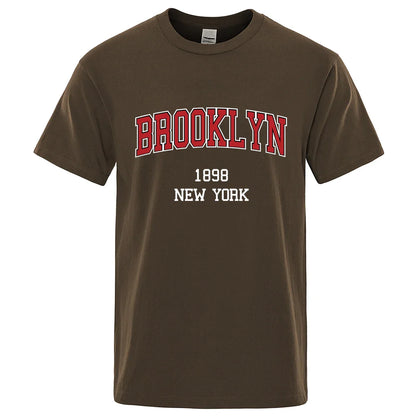 Brooklyn 1898 New York City Letter Prints T Shirt Men Creativity Tee Clothes T-Shirts Loose Summer Tshirt Cotton Breathable Tops