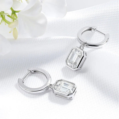 1CT 2CT Certified Moissanite Drop Earrings for Women Emerald Cut Classic Gift for Her 100% 925 Sterling Silver Plated 18K