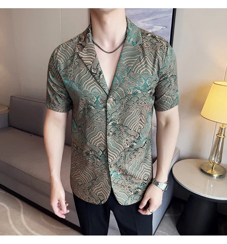 Summer Thin Ice Silk Without Lining Men Suit Coats 2025 New High-end Fashion Jacquard Casual Social Shirt Coat Men Clothing