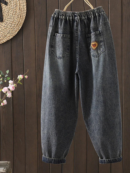 Fashion Y2K Women's Jeans plus Size Elastic Waist patch embroidery print Harem Pants Autumn Vintage Loose Ripped Denim Pants