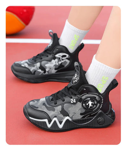 Kids Basketball Shoes Ankle Support Sneakers Tactical Boots Breathable Boys Girls Sports Shoes Shock-absorbing Athletic Shoes