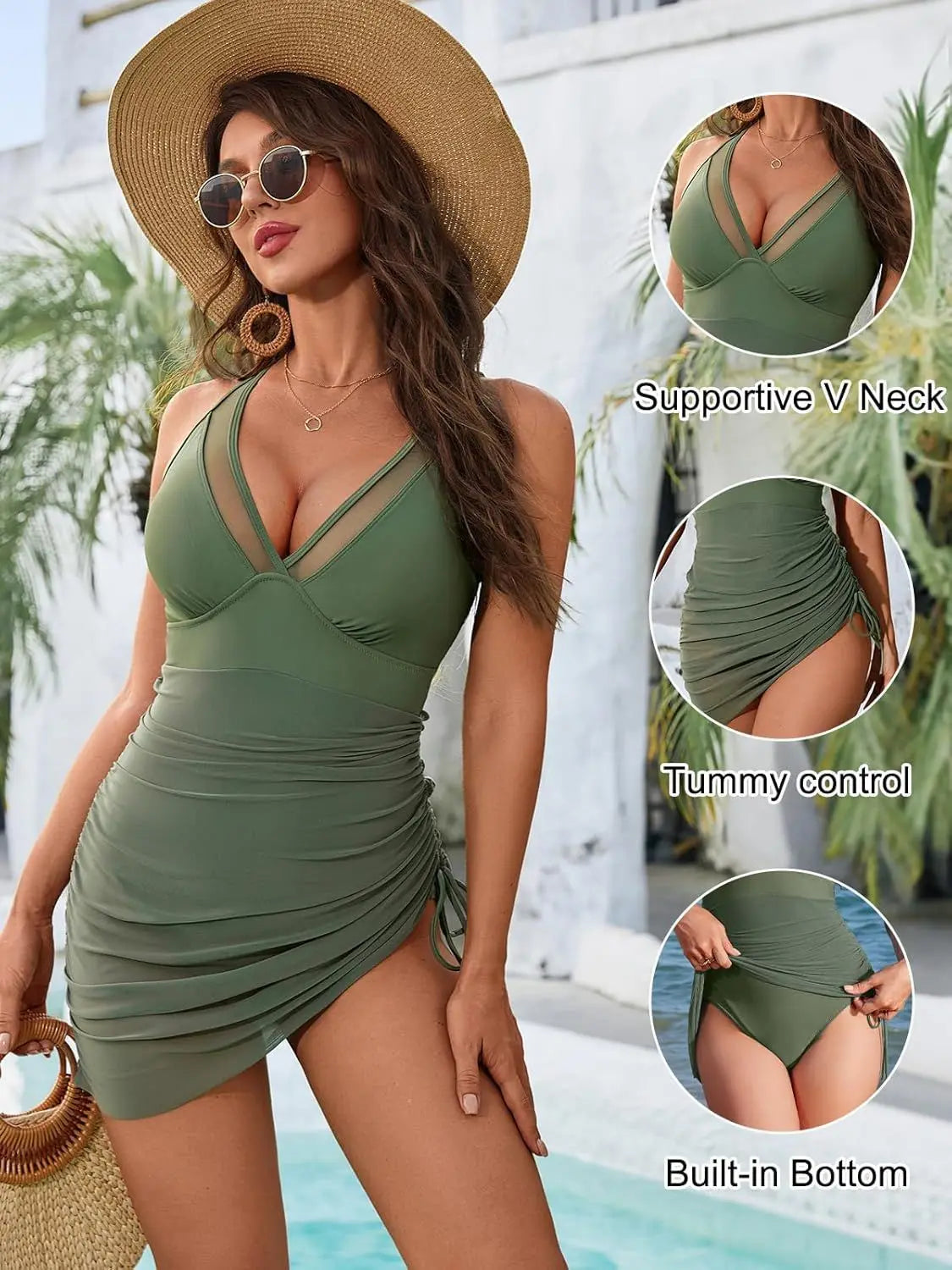 2025 Solid Mesh Patchwork Swimwear Women Sexy Push Up One Piece Swimsuit Monokini Lady Brazilian Beach Bathing Suit