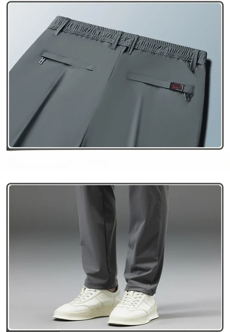 Summer New Men's Ice Silk Pants Korean Y2K All Match Elastic Sweatpants Office Business Casual Fashion Straight Suit Trousers