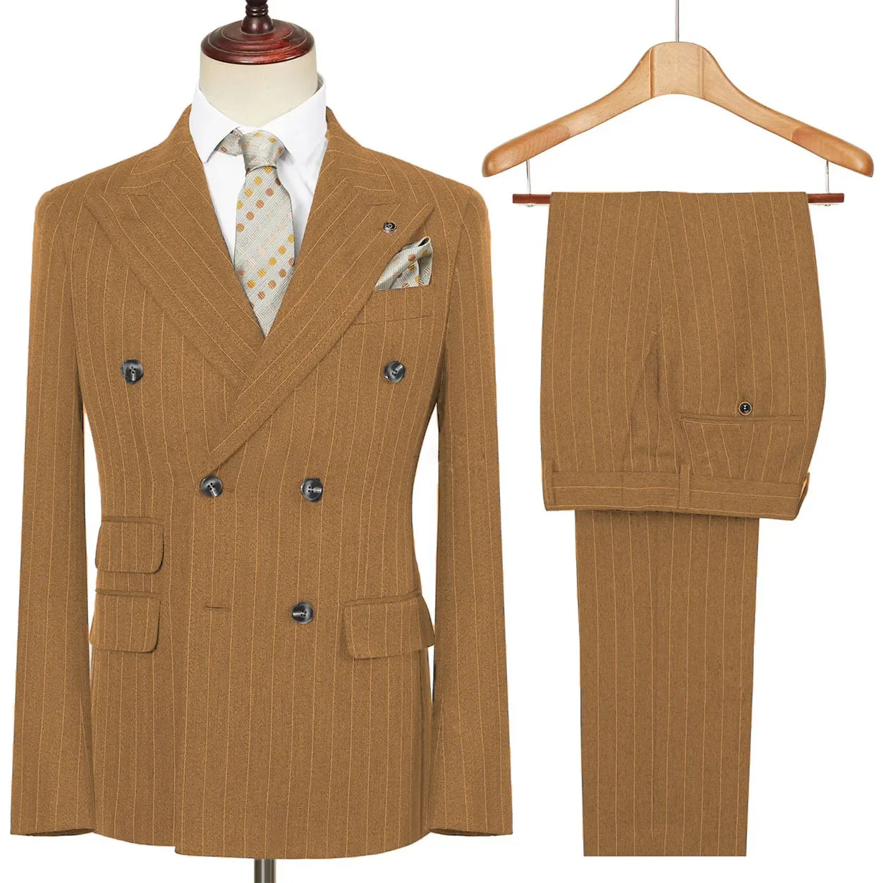 Vintage Winter Tweed Suits High-Quality Striped Tweed Men Suits Design Costume Homme Smart Business Formal Wedding Suit 2 Pieces